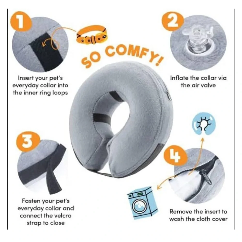 Protective Inflatable Collar for Dogs and Cats Soft Pet Recovery Medium Blue